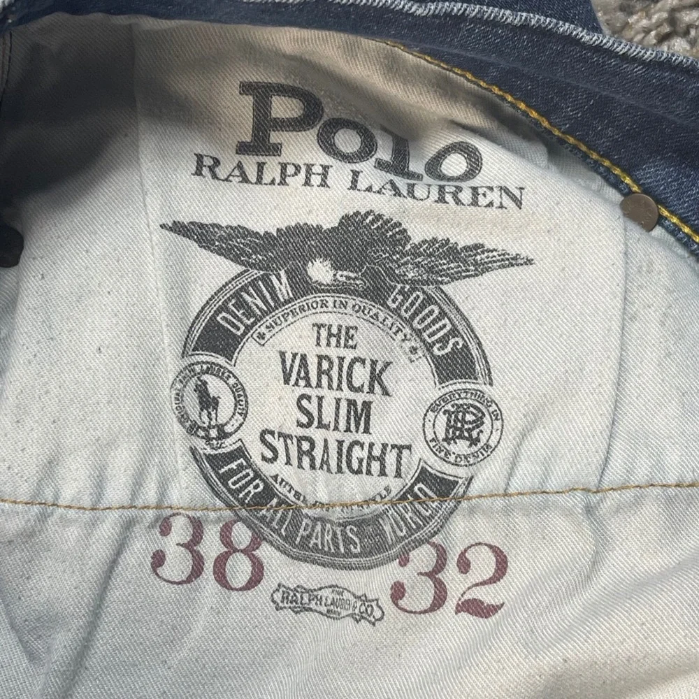 Polo Ralph Lauren Men's 38x31 Varick Slim Straight‎ Jeans Dark Wash Blue Denim